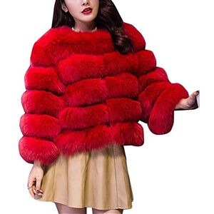 Women's Short Artificial Fur Coat Splicing Casual Solid Thick Outerwear Faux Fur Thick Outerwear Cardigan Jacket Red XS