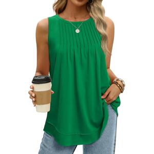 Aokosor Vest Tops Women Summer Tops Ladies Tank Pleated Sleeveless Curved Hem Green Size 22-24