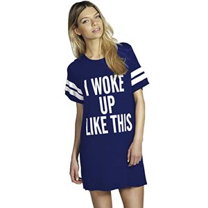 Fashion Star Women Oversized PJ Shirt Printed Baggy Tunic Night T-Shirt Dress I Woke Up Like This Navy M/L (UK 12/14)