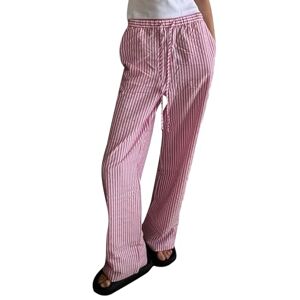 Qianderer Women's Straight Wide Leg Trousers Striped Print Letter Drawstring Elastic Waist Y2K Lounge Pants (Ba Pink, L)