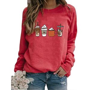 Ykomow Fall Coffee Sweatshirt Womens Cute Pumpkin Spice Pullover Fall Coffee Sweater (Red, L)