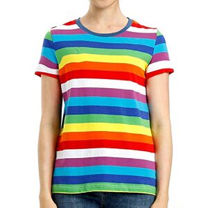 Zbrandy T Shirts for Women Striped Shirt Crew Neck Short Sleeve Tops Rainbow Stripes XS