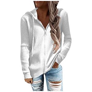 Generic Womens Long Sleeve Tops Ladies Casual Sweatshirt Women's Long Sleeve Hoodie Drawstring Solid Color Zipper Cardigan Blouse Shirts Shirts That Tie in The Front for Women (White, M)