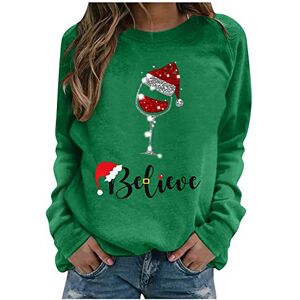 HshDUti Christmas Tops Womens Long Sleeve O-Neck Wine Glass Print Pullover Novelty Funny Graphic T-Shirts Xmas Cap Pattern Tees Holiday Casual Sweatshirt Blouse for Teen Girl Crewneck Jumpers Green L