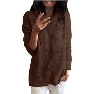 RLEHJN Ladies Fleece Tops UK Clearance Winter Warm Velvet Sweatshirt Women's Jumpers Sherpa Fleece Lined Long Sleeve Shirts Plain Crew Neck Sweater Top Thicken Pullover 8-22