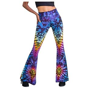 DABAOK Women's Ladies Bootleg Trousers Boot Cut High Rise Stretch Soft Finely Ribbed Pull On Casual Tie-Dyed Striped Prints Flare Leg Pants Full Length Skinny Pants