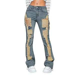 Damen High Waist Jeans Women's Cargo Jeans Low Waist Baggy Casual Hole Jeans Casual Trousers Flared Trousers 90s Trousers Basic Trousers Made of Denim Cut Straight Jeans Trousers Autumn Loose Fit Casual Trousers, blue, M