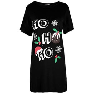 Fashion Star Xmas Womens Ho Ho Ho Pudding Mini T Shirt Dress Ho Ho Ho Hat Black M/L (UK 12/14)