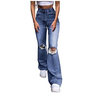 Générique Wide Hole Pocket Loose High Denim Trousers Women's Elastic Button Waist Jeans for Women Jeans for Women Leggings Child, dark blue, S