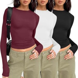 Asiyan Pack Of 3 Slim Fit Tops, Casual Round Neck Long Sleeve Shirt, Women's Basic T-shirt, Crop Top, Tee Shirt, Women's Long Sleeve Shirt, Round Neck Cropped Tee, Women's Casual Shirts Womens Casual ( Color