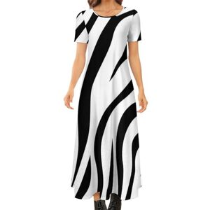 Songting Skin Zebra Women's Summer Casual Short Sleeve Maxi Dress Crew Neck Printed Long Dresses S