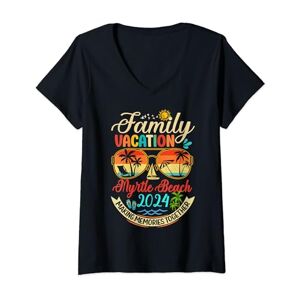 Summer Family Retro Vacation 2024 Group Outfit Womens Family Vacation Myrtle Beach 2024 Memories Family Summer V-Neck T-Shirt