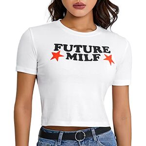 Femereina Womens Teen E Girls Y2k Vintage Aesthetic Letter Graphic Print Crop Tops Short Sleeve Tee T-Shirts Fairy Grunge Baby Tees Shirt Clothes (White, M)