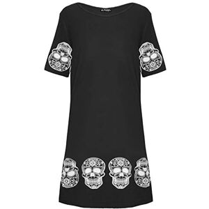 Fashion Star Womens Short Sleeve Baggy Skull Printed Oversized Halloween T Shirt Dress Multi Sugar Skull Charcoal Plus Size (UK 16/18)