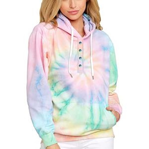 HVEPUO Women's Batik Hoodie Print Pullover Kawaii Hoodie Colour Gradient Top, Henley Green, L