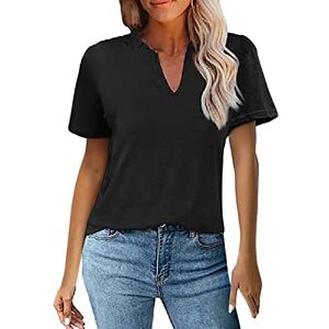 Womens Shirts YRxUIAI Women's Summer T Shirt Short Sleeved Top with Earthen Hem and V Neck Pleated Blouse Short Sleeved Casual Shirt Work Office Wear Clothing (Black, XXXL)
