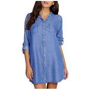 Janly Clearance Sale Dress for Women, Women Casual Solid Denim Dress V-Neck Roll Sleeve Button Loose Mini Dress ,Easter St Patrick's Day Deal