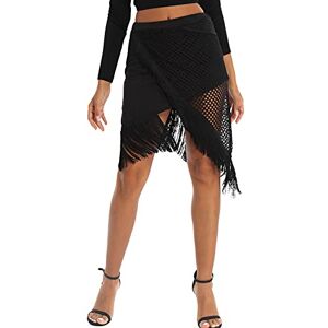 iEFiEL Women Latin Dance Skirt Tango Rumba Dancewear Ballroom Fringe Tassels Skirt Black S