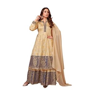 Elina fashion Indian Kurti for Womens With Palazzo Dupatta Art Silk Woven Kurta Kurtis Tunic For Women, Beige, XXXXL