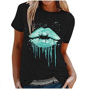Summer Tops For Women Uk 0413a2576 FunAloe Going Out Tops Lips Graphic Tee Boho Tops Plus Size Longline Tops Tee Shirts for Women UK Women Crewneck T-Shirt Short Sleeve Blouse Bardot Tops for Women UK Clearance