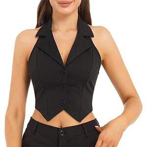 Kaerm Womens Halter Dressy Vest Lapel Button Down Fashion Sleeveless Waistcoat Formal Tuxedo Suit Jacket Black A XXL