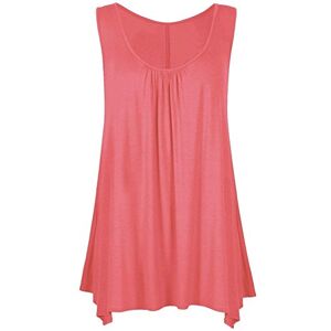 New Ladies Hanky Hem Womens Sleeveless Scoop Neck Jersey Long Tunic Vest Top 8-26 (UK 24/26, Coral)