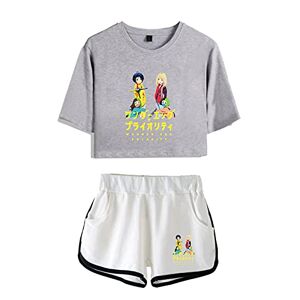 AWANO Wonder Egg Priority Tracksuit Female Two-Piece Set Summer Short Sleeve Crop Top IShorts Fashion Clothing Women Set Funny Suit-color04 XS