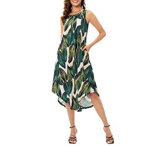 OUGES 2024 Womens Summer Spring Dress Ladies Sleeveless Long Casual Midi Dresses with Pocket(Floral01,L)