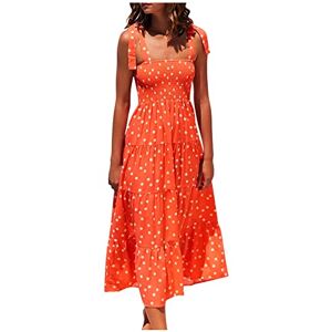 Dresses For Women Uk 0224a51969 Holiday Clothes for Women Slip Dress Spaghetti Strap Strappy Dresses Size 14 Camis Sleeveless Crewneck Dress Straps Print Long Fold Elastic Waistline Style Dress Long Pleated Elastic Dress Orange