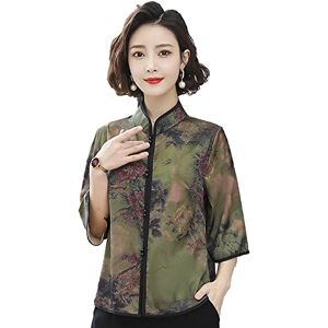 Yajun Chinese Style Cheongsam Shirt Vintage Loose Hanfu Top Women Soft Tang Suit Casual Summer Mandarin Collar Short Sleeve,Green,4XL(Chest:110cm)