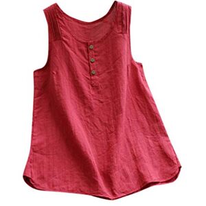 Janly Clearance Sale Women Summer Vest , Women's Casual Plus Size Linen Tops Tee Vintage Solid Sleeveless Loose Vest Blouse , Crop Camisole Tunics Tops for Ladies , for Easter St Patrick's Day (Red-S)