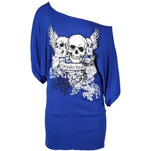 Womens Batwing Boutique Loose Lagenlook Baggy Floral Crown Skull Oversize Off Shoulder T-Shirt Top (M/L (UK 12/14), Bardot Royal Blue)