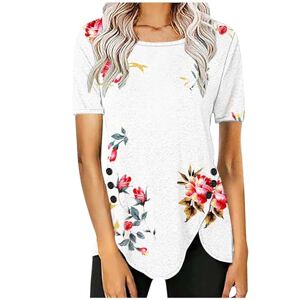 Women Tops And Blouses On Sale Ladies Tops Casual Summer T-Shirts Casual Round Neck Button Short Sleeve Blouse Longline Shirts Basic T Shirts Loose Shirt Top Aesthetic Streetwear Short Sleeve V Neck Tee Shirts White