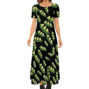 Songting Chick Peas Women's Summer Casual Short Sleeve Maxi Dress Crew Neck Printed Long Dresses S