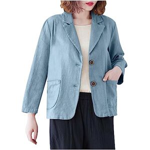 Womens 2 Piece Outfit Suit HAOLEI Women's Elegant Cotton Linen Blazer Long Sleeves Regular Fit Basic Jacket Business Casual Lightweight Summer Blazers Solid Color Work Coat Blazer with 2 Button Pockets Blue