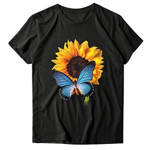 Generic Short Sleeve Blouse for Women UK Butterfly Print Crewneck Tops Ladies Summer Baggy T Shirts Casual Dressy Going Out Tunics Black