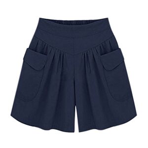 Women Summer Loose Casual Shorts Culottes Elastic Waist Wide Leg Shorts with Pockets(UK 12/Tag XL) Navy Blue