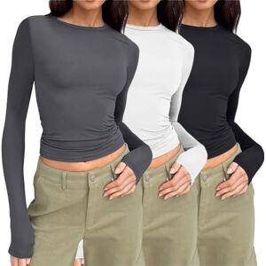 Asiyan Pack Of 3 Slim Fit Tops, Casual Round Neck Long Sleeve Shirt, Women's Basic T-shirt, Crop Top, Tee Shirt, Women's Long Sleeve Shirt, Round Neck Cropped Tee, Women's Casual Shirts Womens Casual ( Color