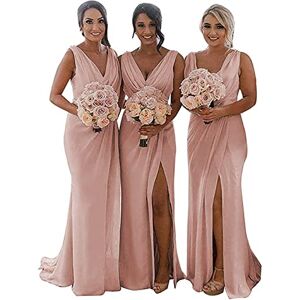 KURFACE Double V Neck Wedding Bridesmaid Dresses Long Maid of Honor Gown Chiffon Formal Evening Gowns for Women Dusty Rose UK22