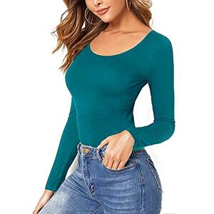 STAR FASHION Women Ladies Long Sleeve Round Neck Plain Top Stretchy Casual T Shirts Basic Slim fit Tee Tops UK Size 16-18 - Turquoise