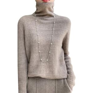 YCBMINGCAN Ladies Wool Pullover Cut Out Jacquard Knit Simple Turtleneck Pullover Top Without Jumper, khaki, L