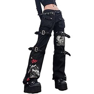 SANSIWU Women High Waist Baggy Denim Pants Wide Leg Straight Trousers Ripped Boyfriends Jeans Y2k Streetwear Vintage Loose Pants (G-Black, L)