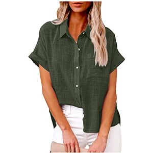 Summer Linen Tops for Women UK Sale,Ladies Button Down Shirts Short Sleeve Tops Elegant Casual Loose Fit V Neck T-Shirts Spring Fashion Plain Tee Solid Color Ladies Blouses Clearance Size 18