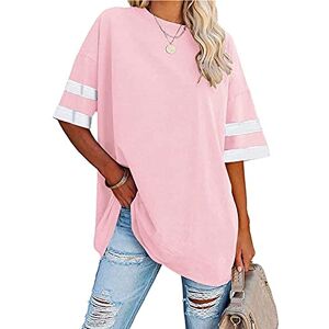 Famulily Ladies Color Block T Shirt Women Oversized Baseball Tshirts Casual Round Neck Half Sleeve Tops Pink XXL