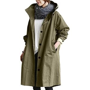 Buetory Women Notched Lapel Trench Coat Windbreaker Winter Warm Quilted Hooded Cardigan Overcoat Business Pea Long Jacket(Army Green,5X-Large)