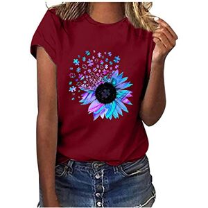 Amhomely T Shirt for Women Funny Graphic Print Tunic Tops Short Sleeve Crewneck Shirts Loose Casual T-Shirt - Women's Casual Sunflower Printing Short Sleeves Tops Round Neck Loose T-Shirt Blouse Tops