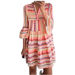 Women V Neck 3/4 Sleeve Midi Dress Floral Print Ruffle Casual Short Dresses Loose Beach Holiday Sundress Ladies Summer Casual Dresses UK