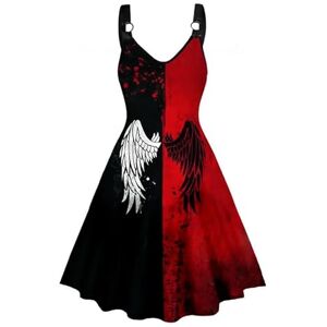 ScibOr Halloween cosplay dress large dress for women, Black red wings-4XL