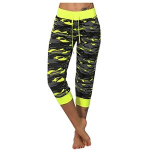 Generic Casual Leg Yoga Cropped Pants Women's Print Camouflage Pants Ladies Tops Short Sleeve Womens Tees (Yellow, L)