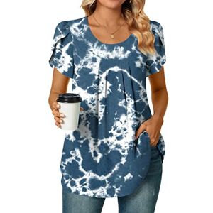 Clearance!Hot Sale!Cheap! Women's Plain Pleated Short Sleeve T-Shirt Summer Tops for Women UK Clearance Ladies Petal Sleeve Blouse Loose Casual Tunic Tops Floral Print Tee Shirts